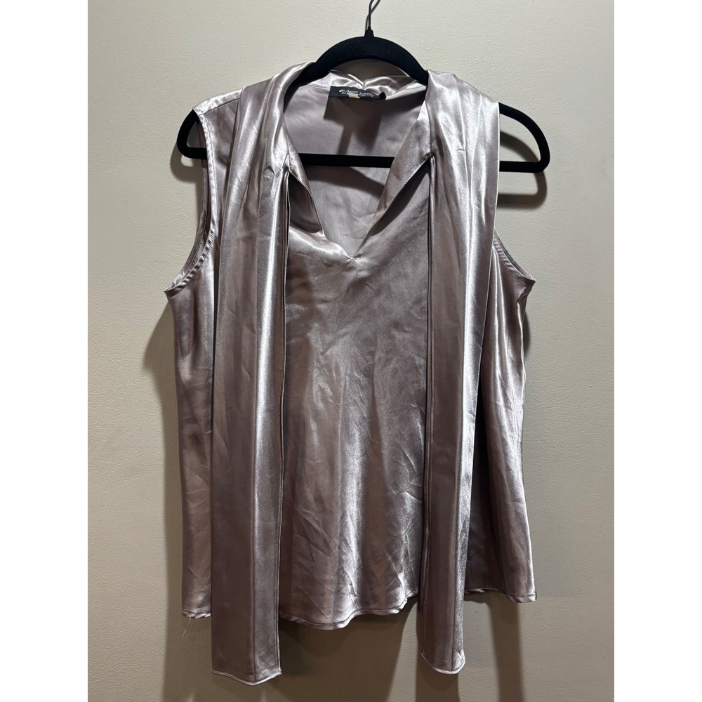 Black Label‎ by Evan Picone Sleeveless Tie Neck Blouse Top Size L Champagne